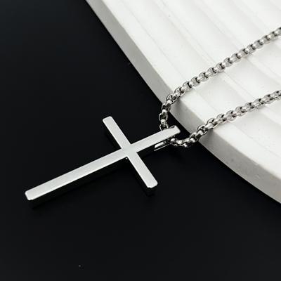 Men Minimalist Cross Pendant Necklace, 51‑60CM Zinc Alloy Electroplated Chain, Fashion Daily Neck Jewelry