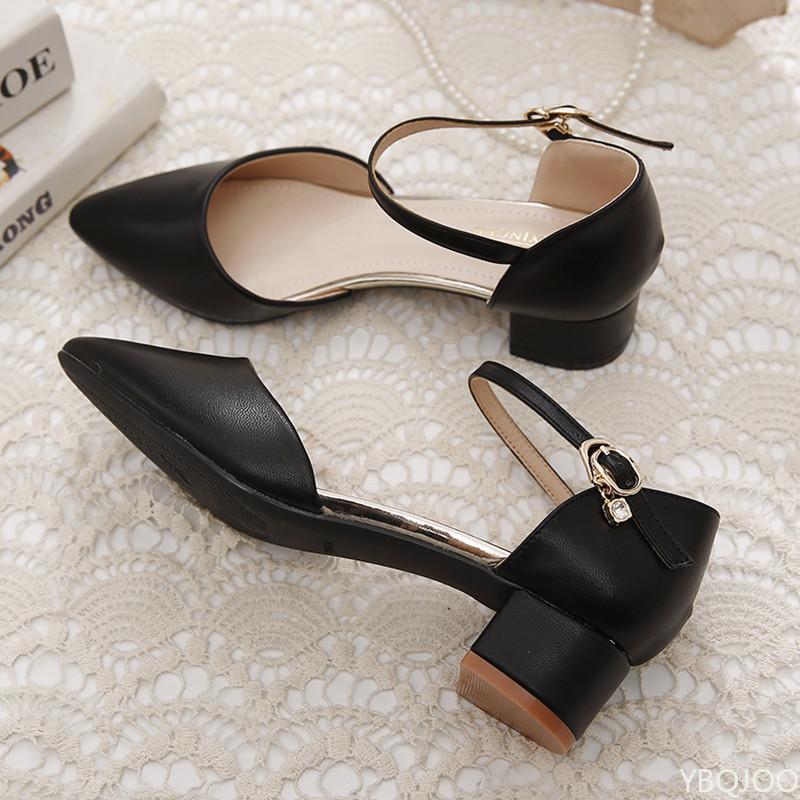 Fashion 2025 Leather Soft Soled Sandals Women's Summer Coarse Heel Shoes New Versatile Toe Cap Sandals Fashion Elegant Ladies Work Shoes