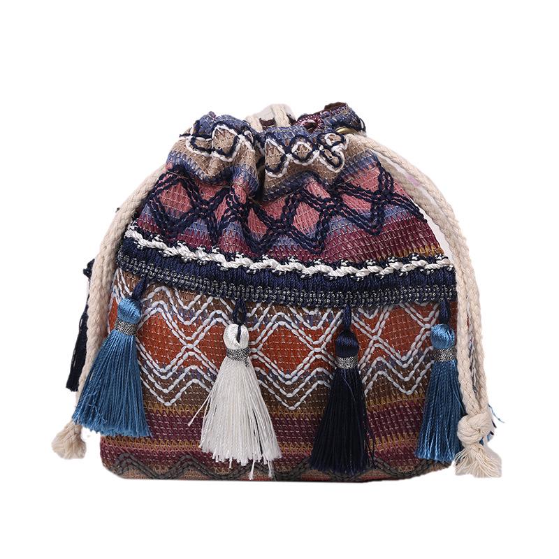

2025 Ethnic Style Embroidered Floral Canvas Crossbody Bag with Tassels 15.5*5*16.5 cm