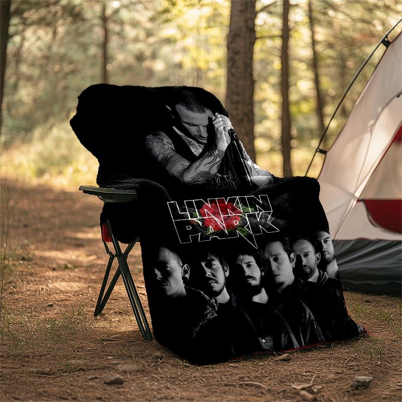 1pc Linkin Park1 Theme Blanket - Digital Print, Polyester, Cozy for All Seasons, Perfect for Outdoor, Camping, and Travel