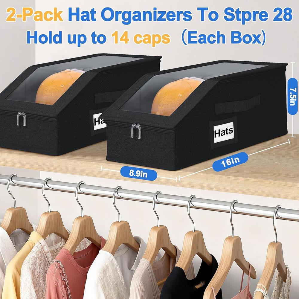 2pcs Stackable Baseball Cap Storage Box Large Capacity Dustproof Case Closet Hat Organizer With Clear Window Hold Up To 28 Caps чёрный 3860₽