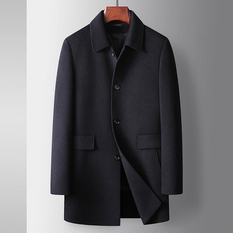 Autumn and Winter Medium and Long Lapel Youth Business Duck Down Warm Double-sided Tweed Trench Coat