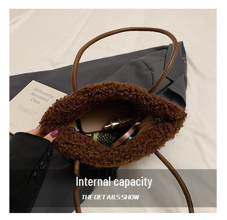 Handtas van nep lamswol in Koreaanse stijl - Pluizige niche design schouder- & okseltas voor herfst/winter