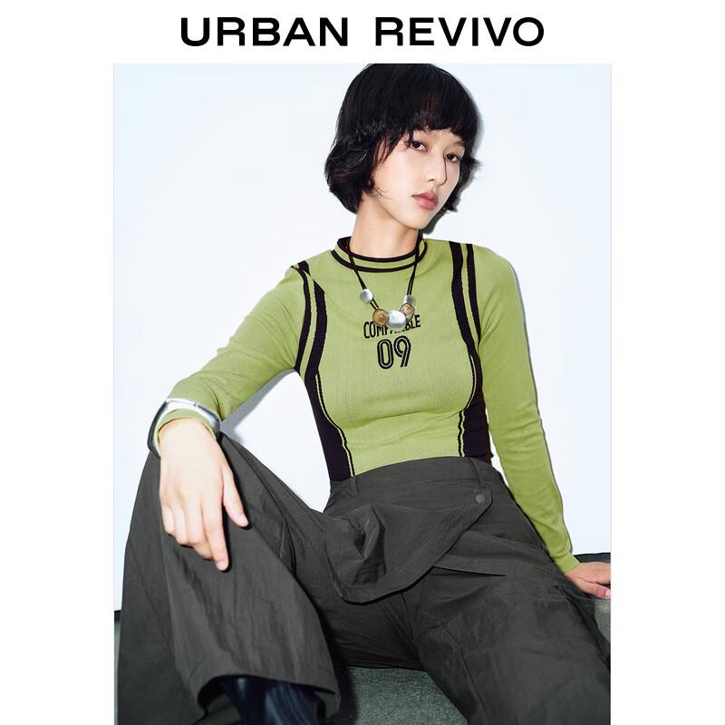 

UR 2024 Осень Зима Женский Миллениум Уличный Стиль Колорблок Жаккардовый Облегающий Вязаный Топ L