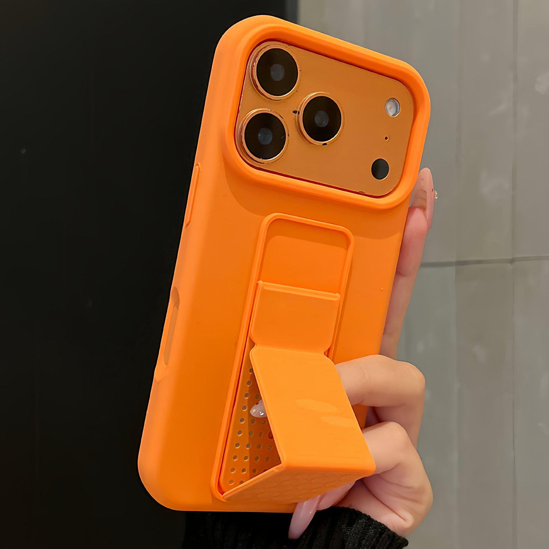 

Compatible Silicone Case with Folding Stand and Back Strap for iPhone 16/17 Pro Max 17 Pro Max оранжевый