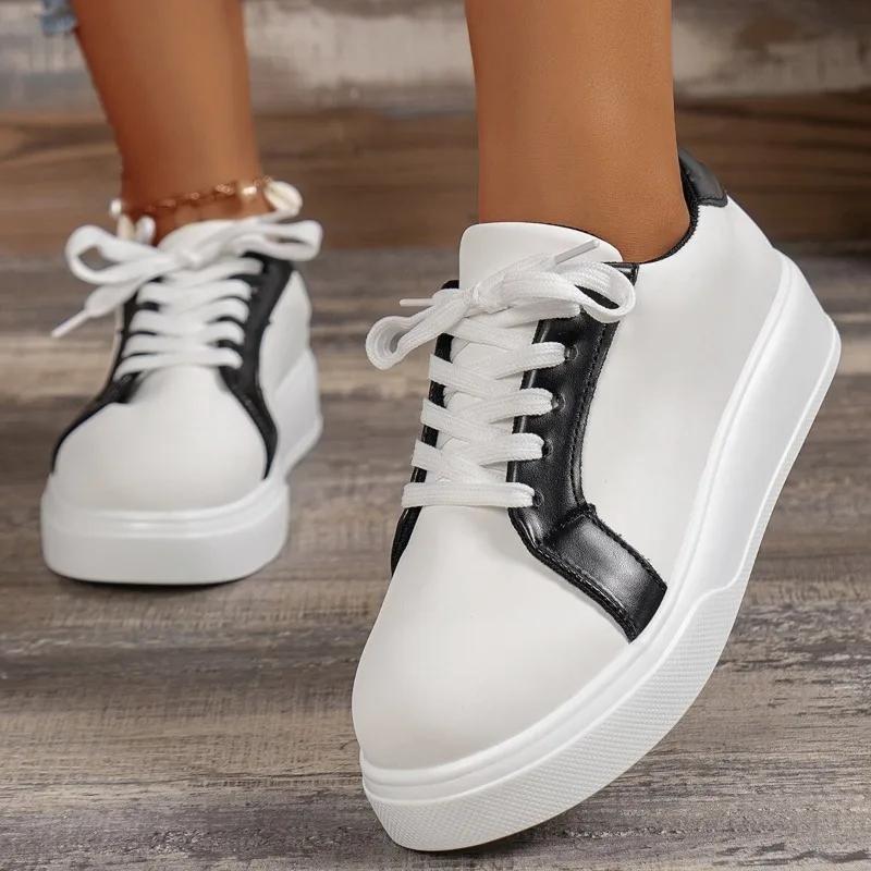 Brand Design Sneakers for Women New Casual Platform Lace Up Women's Vulcanized Shoes Tennis Walking Student Leather Shoes