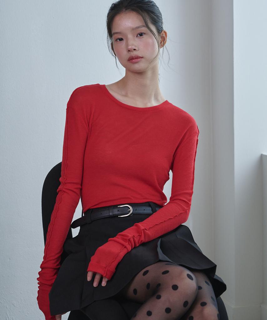 OPENING SUNSHINE See-Through Wool Jersey T-Shirt Red