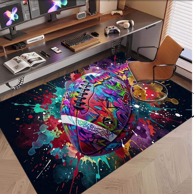 American Football Theme Soft Crystal Velvet Rug Custom Name & Text Print Non Slip Floor Rug for Bedroom Living Room