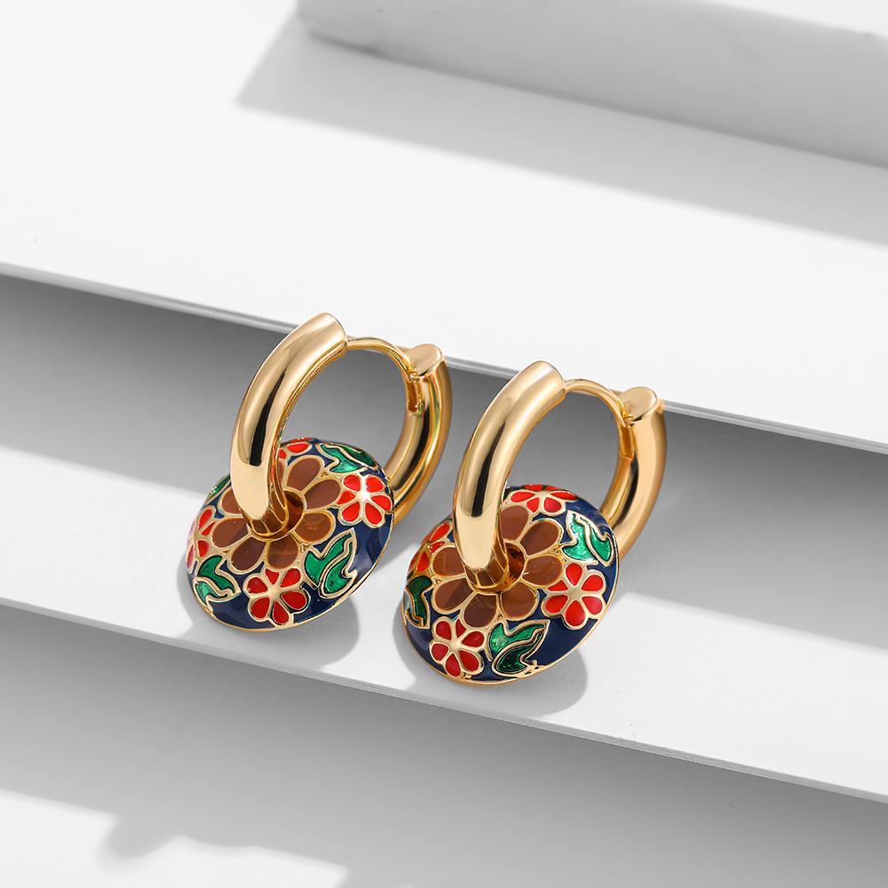 2025 Gold Color Stainless Steel Chunky Hoop Earrings Enamel Flower Round Loop Ear Buckle Earring Brincos for Women Jewelry