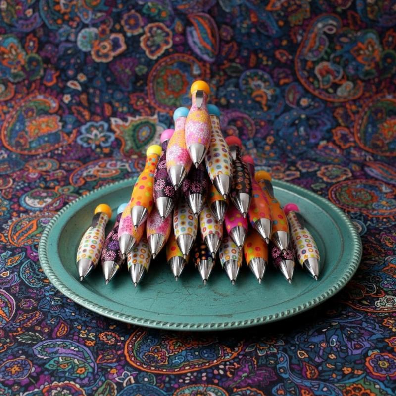 Mini Bowling Shape Ballpoint Pen Boho Dot Flower Design Short Portable Pens School Office Writing Supplies