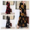 Loose Plus Size Cotton Linen Print Long Sleeve Pocket Shirt Maxi Comfortable Dress Lightweight High Recognition Elegant with Flattering Dress