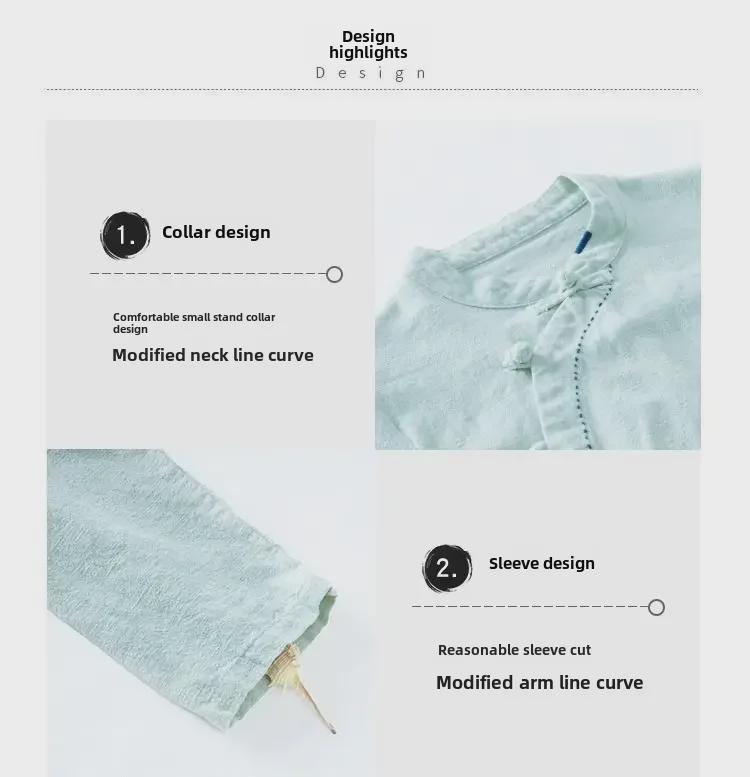 Damska bluzka z bawełny i lnu w stylu retro z długim rękawem: Wiosna/Lato, Krój Slim Fit, Stójka/Asymetryczny Kołnierz