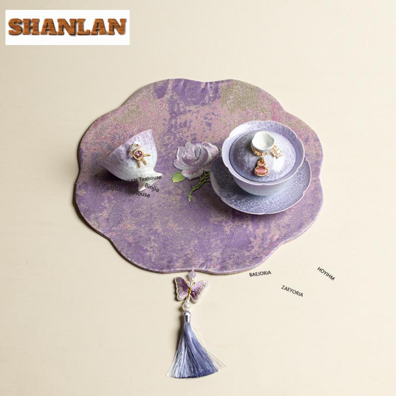Purple Tapestry Tea Table Mats Retro Absorbent Clay Tea Mat Drink Coaster Dinner Table Cloth Mat Tableware Supplies Collection