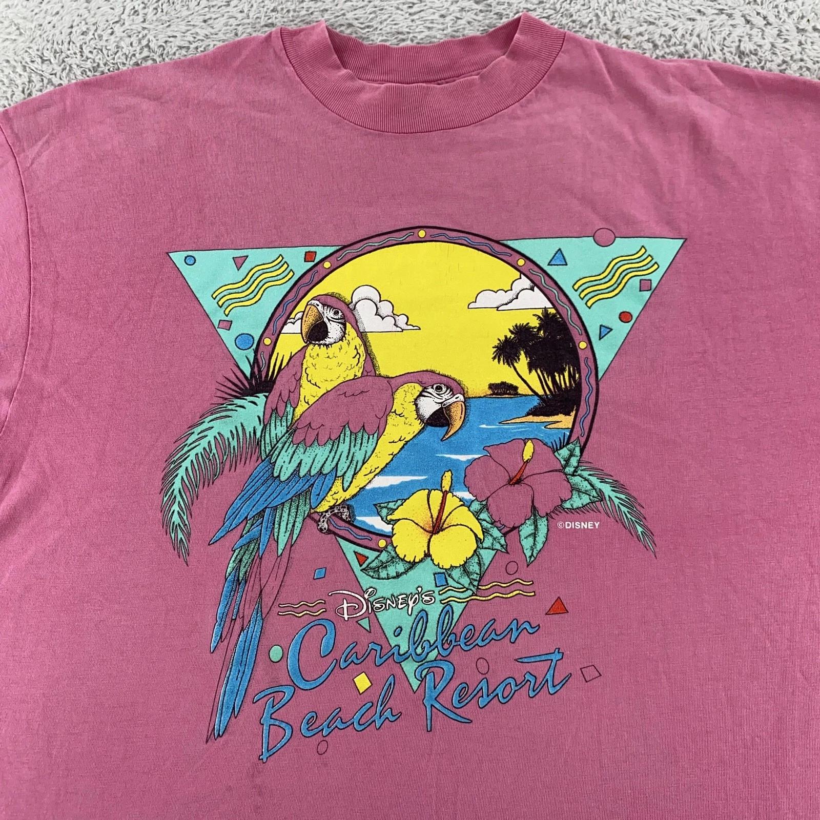

Винтажная футболка Disney Caribbean Beach Resort L/XL Розовый попугай Закат Серфинг 90-е S