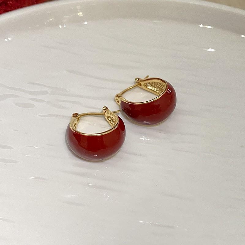 

Ancona Red Green Width Glaze Geometry Hoop Earring for Women Korean Style Zircon Brincos Wedding Girl Gift