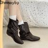 Winter Design Thick Heel Women Mordern Pipe Boots Fashion Belt Buckle Slip On Shoes Ladies Fashion Banquet Party Short Booties