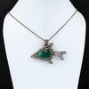 Lab-Created Emerald Gemstone Handmade Pure Copper Wire Wrapped Fish Pendant Jewelry