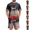 Men's Halloween Casual Pajama Set Short Sleeve Top and Shorts Patchwork Pattern Comfortable Sleepwear Lounge Outfit for Home