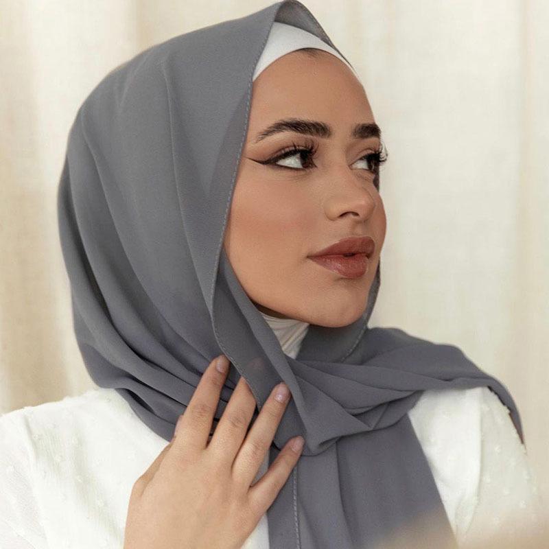 Muslim Chiffon Hijab Soft Shawls for Women Long Plain Scarf Head Wrap Lady Big Size Spring Ramadan Headband Islamic Turban