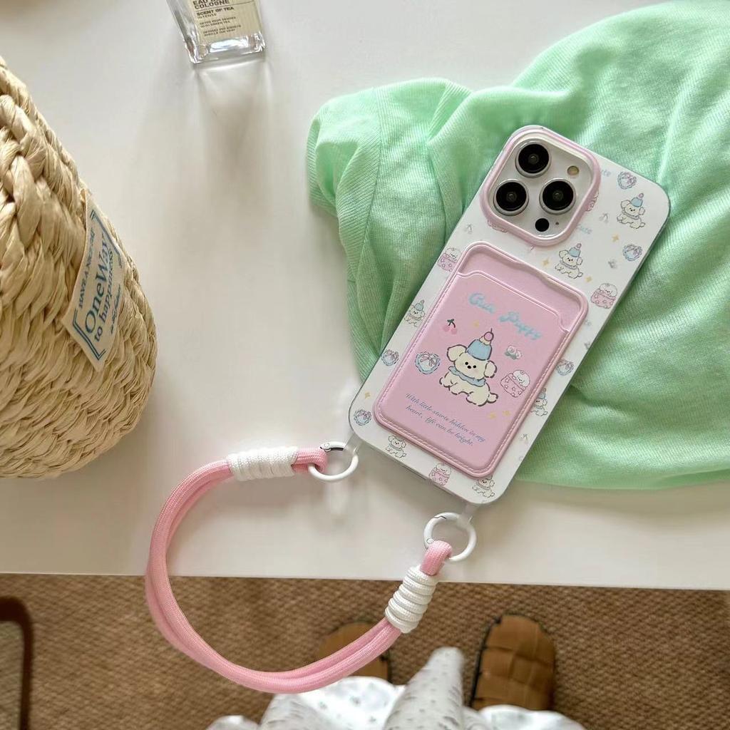 The Happy Puppy Card Case Is Compatible with IPhone16promax Protective Case 14 and IPhone 15 Phone Case Cartoon
