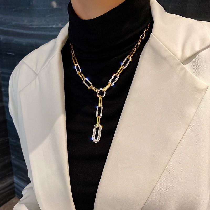 Fashionable Luxury Light Luxury Diamond Inlaid Sweater Chain Exquisite and Versatile Long Necklace Trendy Internet Celebrity Same Style 41CM