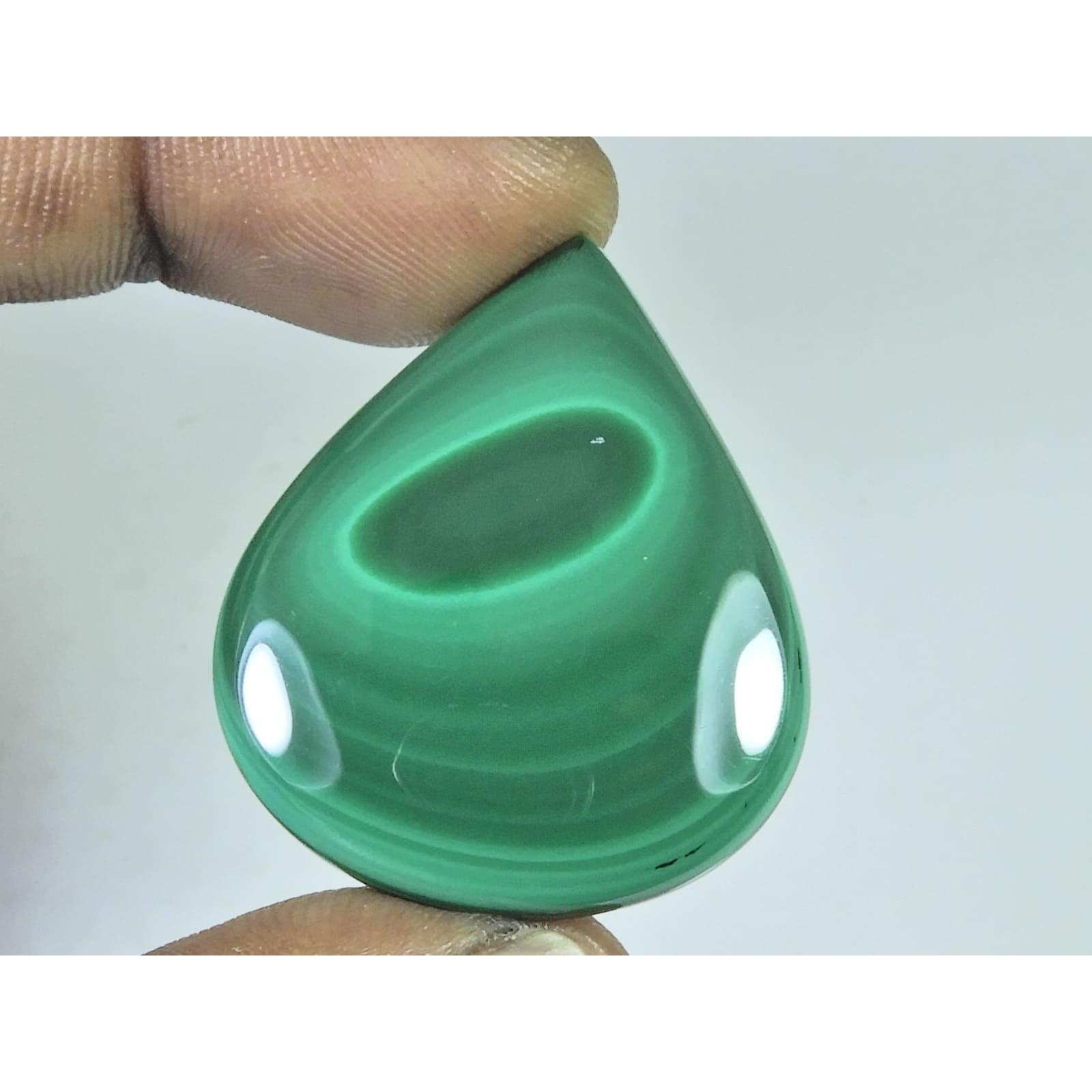 71Cts. Natural Green Malachite Pear Shape Cabochon Loose Gemstone 32X37X05MM D-334