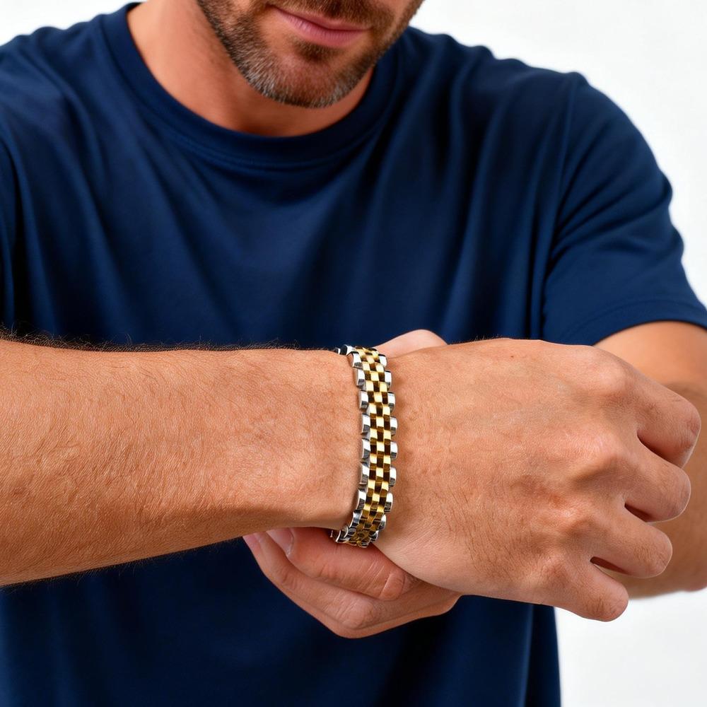 10MM Chunky Strap Bracelet for Men Women,Gold Plated Stainless Steel Chain Link Wristband,Luxury Jewelry Gift