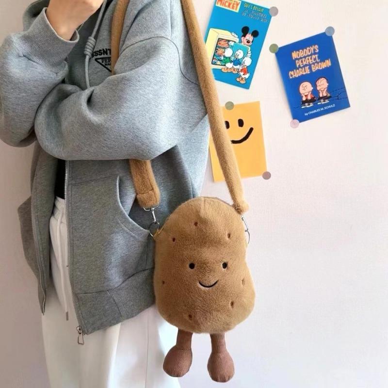 Positive Energy Potato Hug Plush Crossbody Bag Cute Simulation Toy Dolls Plushie Stuffed Fashion Fur Handbag Gift for Girlfriend