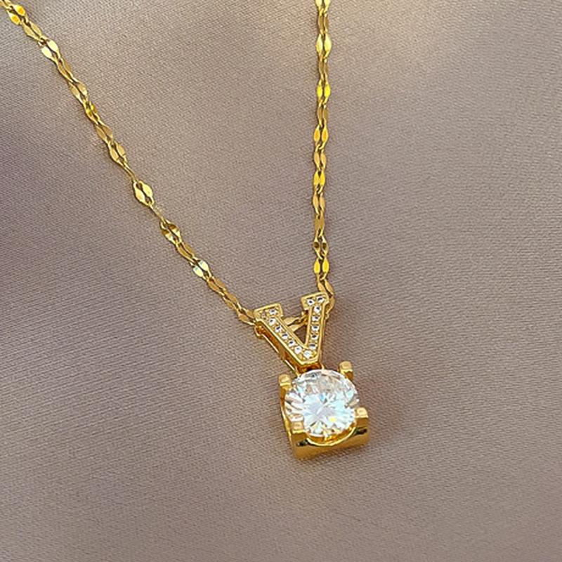 Sztuczne Kamienie Szlachetne Nie Blakną Kolor Wisiorek Litera V Naszyjniki ze Stali Tytanowej Dla Kobiet Złoty Łańcuszek na Szyję Biżuteria Prezent Dla Dziewczyny