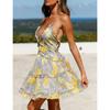 Women Floral Printing Boho Beach Dress Sling Straps Backless Ruffle Sundress V Neck High Waist Sexy Mini Vestidos Holiday Female