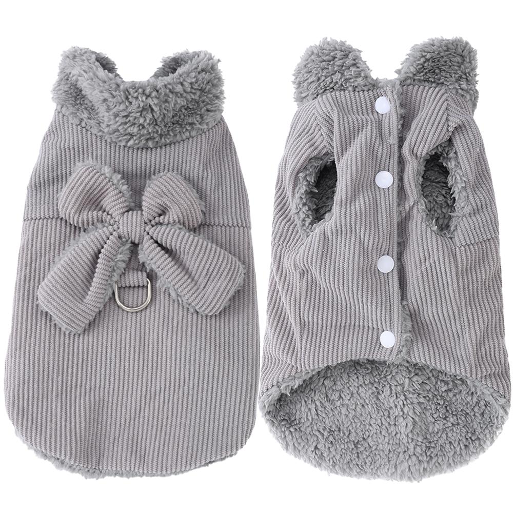 

Corduroy Bow Pet Vest Coat For Winter Soft Fleece Cat Clothes For Small Medium Dogs Cats Sphynx Maine Pug Outfits With D-ring XS серый