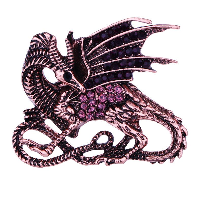 Экологичная ретро-брошь в виде динозавра из цинкового сплава с кристаллами из серии «Океан» античный бронзовый