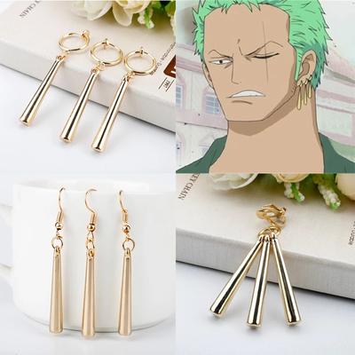 Anime One Piece Roronoa Zoro Cosplay Earrings Sauron Ear Clips Golden Pendant Hook Earrings For Women Men Jewelry 3Pcs/Set