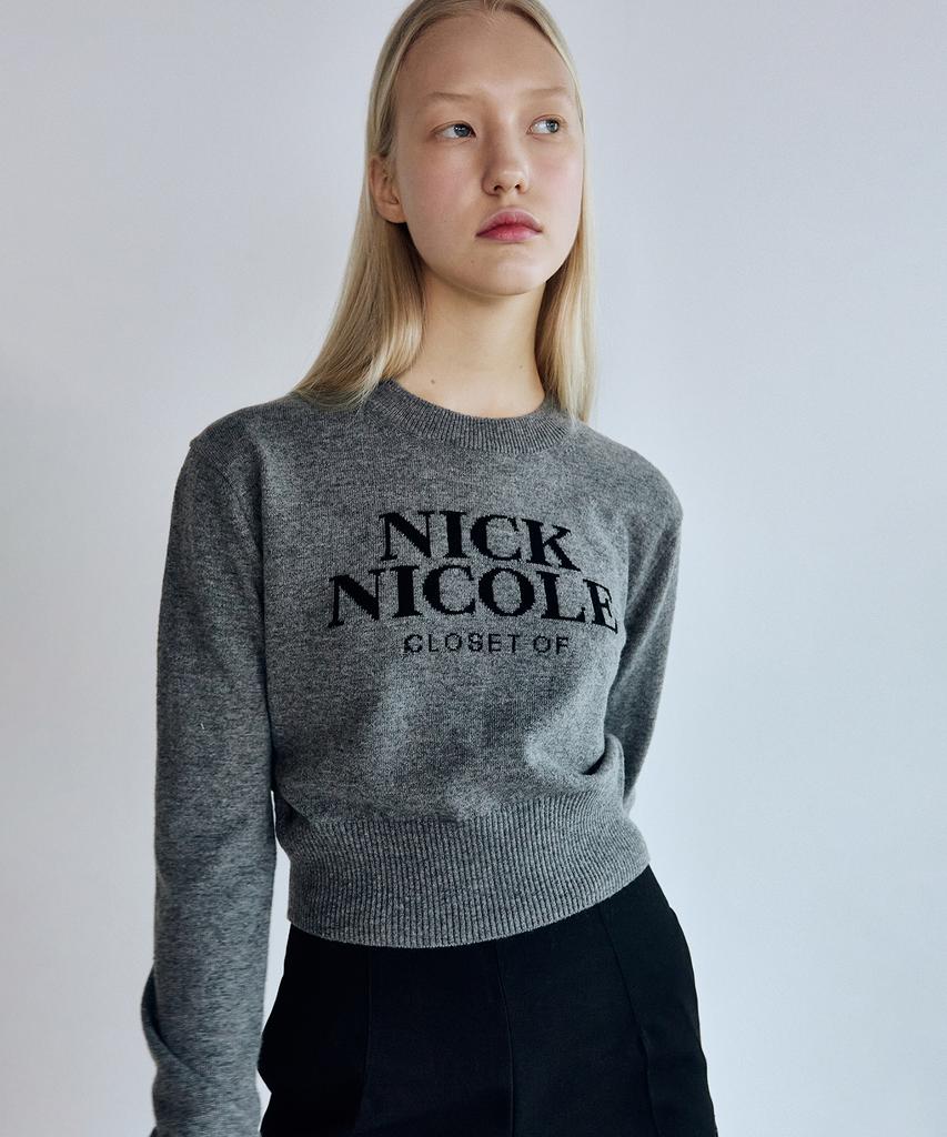 Nigaennikol Cashmere Nicole Logo Crop Jacquard Knit_Gray