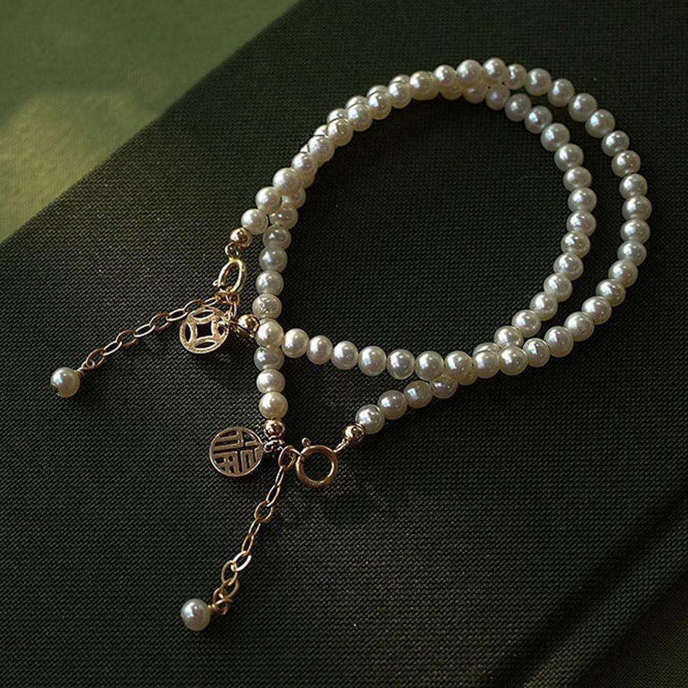 Elegant Imitation Pearl Bracelet for Women Chinese Style Fu Brand Bracelet String Pearl Round Sign Lucky Jewelry