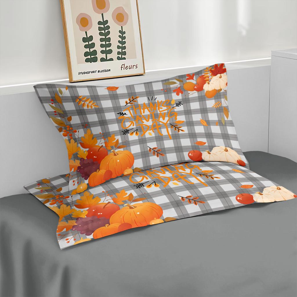 3pcs Thanksgiving Autumn Harvest Pumpkin Print Coreles Bedding Set Multi Size Bedrooms Dormitory Soft Machine Washable