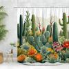 Cactus Shower Curtain, Tropical Plant Flower Desert Greenery Greenery Watercolor Succulent Farm Polyester Fabric Bathroom Deco