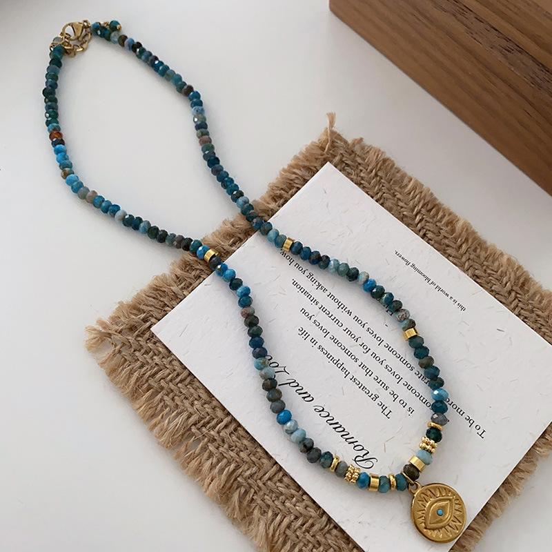 Tiger'S Eye Beaded Halskjede Maillard Oval Premium Genserkjede Titanium Stål Vintage Coffee Naturstein Clavicle Chain