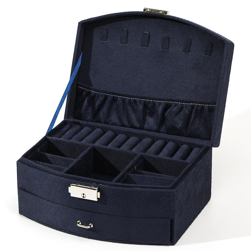 

Velvet Jewelry Box with Lock for Earrings & Studs - Cute Gift Pouch 20x16x10 cm темно-синий