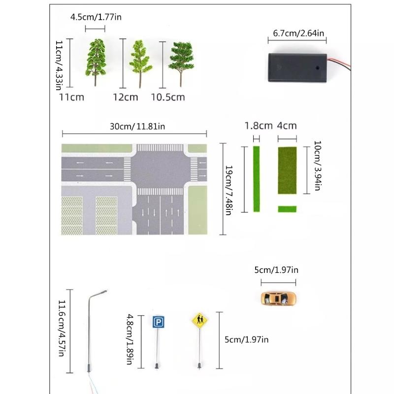 LED Lighting Car Parking Lot Model Miniature Tree,1:87 Scale City Road Scene Model Kits Sand Table Scene Building Model