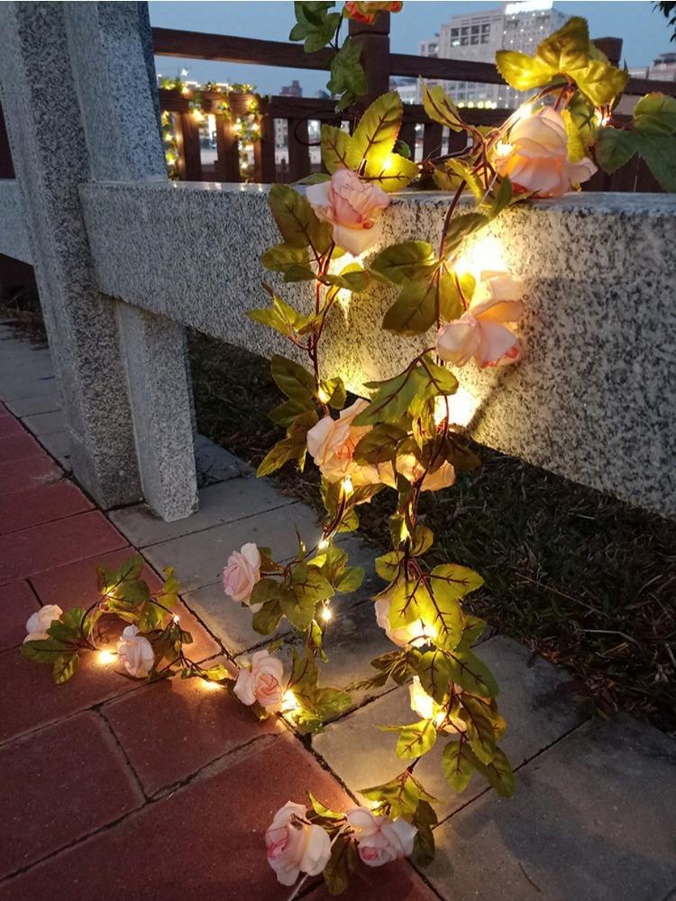 Waterproof 2m 20LED Sunflower Roses String Lights Outdoor Artificial Flower Fairy String Lights Sunflower Roses Garland with Lights for Garden