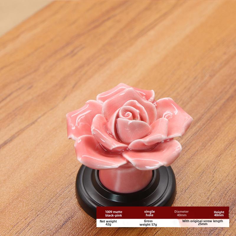 Rose Ceramic Cabinet Handle - Modern Pastoral Style, Single Hole Design for Drawer, Wardrobe, or Door