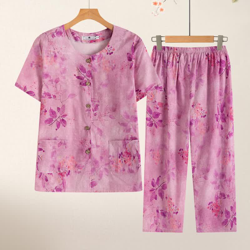 Langsha 2026 Summer Plus Size Cotton Linen T-Shirt Set for Middle-Aged Women
