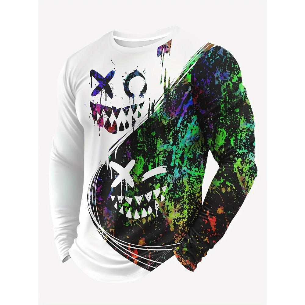 Minimalist Gradient 3D Digital Printed Men's Casual and Comfortable Round Neck Long Sleeved T-shirt