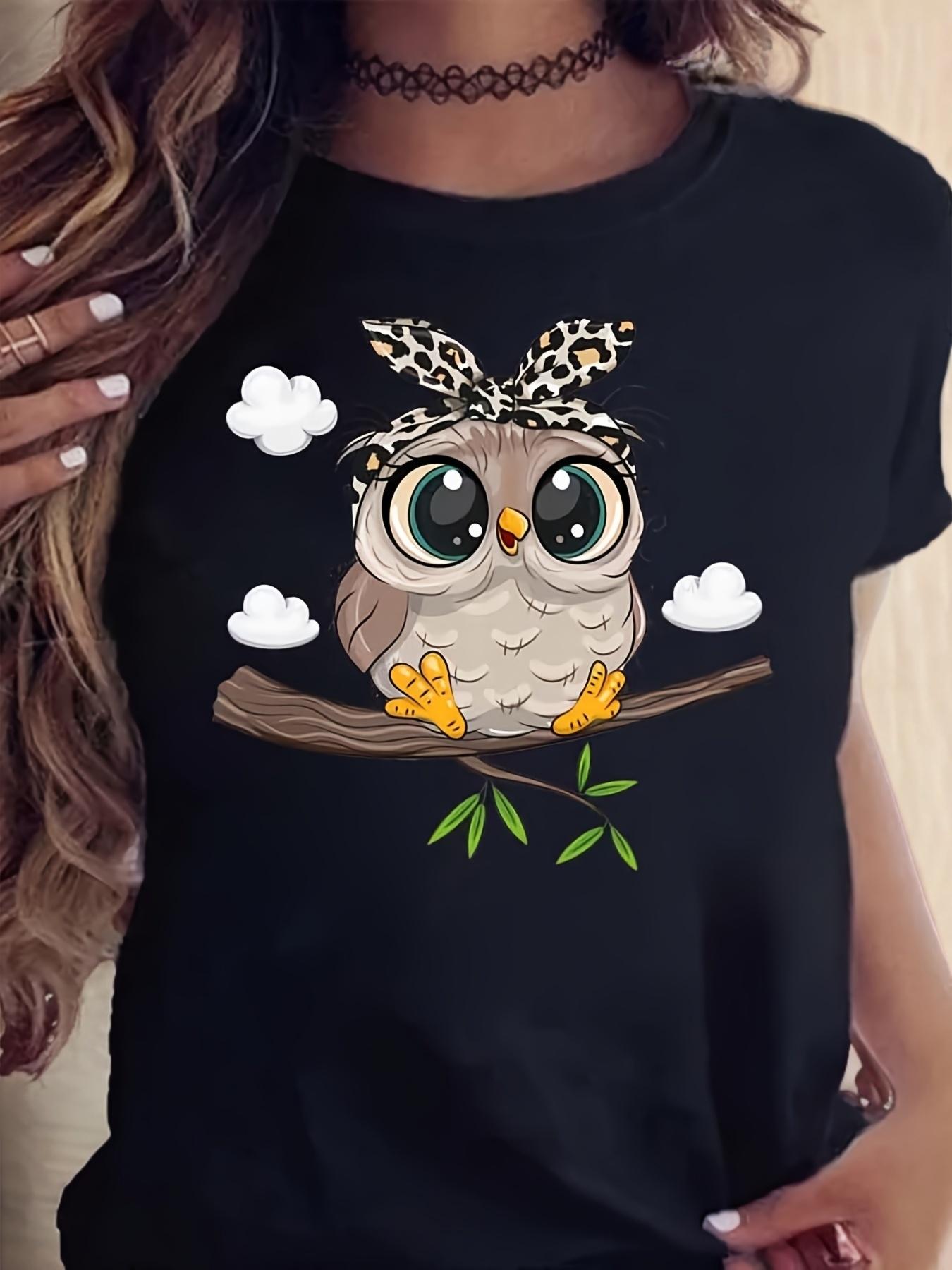 Cute Owl Bandit Print T-shirt L
