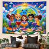 2D Flat - 2D Flat - 2D Flat Print 1pc Tapestry Reading Around The Globe Wall Hanging Cultural Background Decoration Background Photo Props, Polyester 