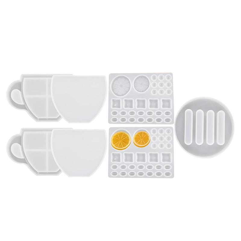 

ABGR-Coaster Resin Mold, 7 Pcs Coaster Molds For Epoxy Resin, Coffee Cup Shape Resin Shaker Mold With Lemon Coffee Bean Mold белый