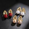 Elegant French Geometric Pearl Triangle Earrings for Women - Luxurious, Gentle, High-End Style Jewelry