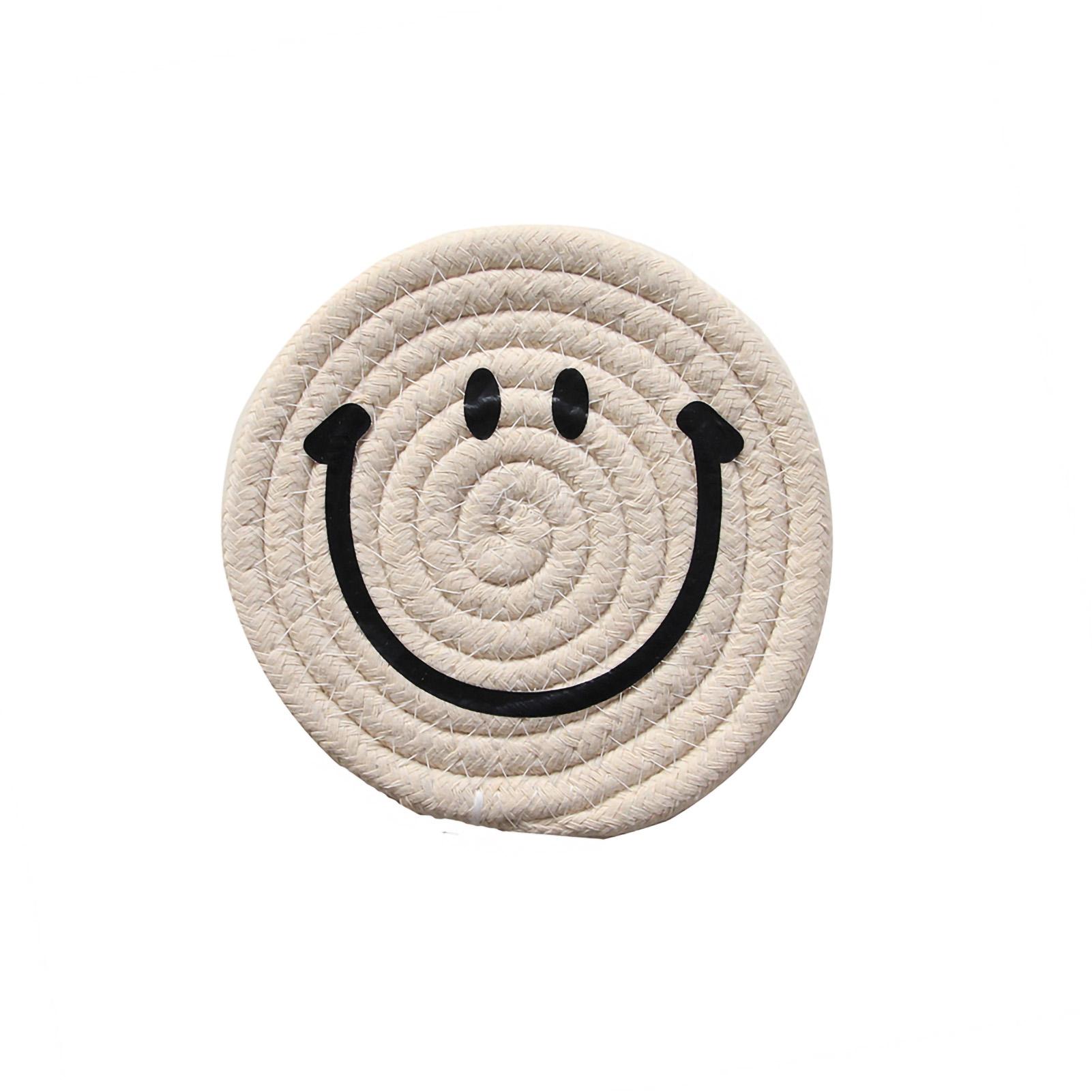 Expression Placemat Ronde Katoenen Touw Geweven Placemat Zuid-Korea Eenvoudige Glimlach Isolatie Pad Geel 18cm beige