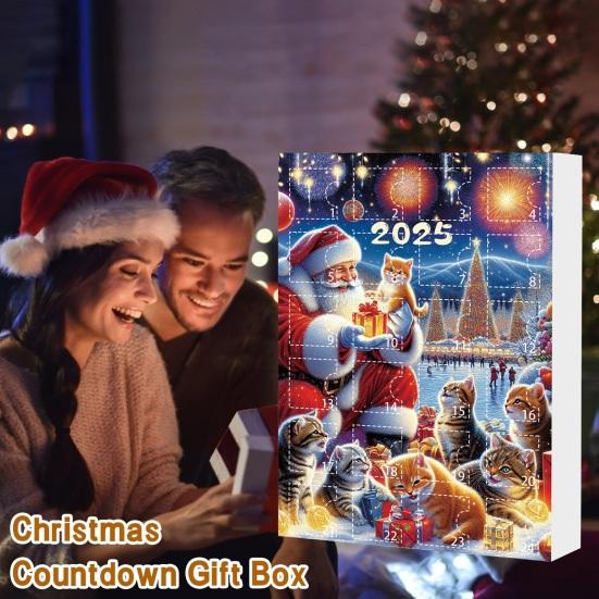 Kočičí adventní kalendáře 2025 2D akrylové roztomilé kočičí ozdoby 24 dní odpočítávací kalendář do Vánoc sváteční závěsná dekorace na stromeček pro milovníky koček
